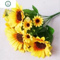 仿真向日葵花束绢花假花塑料花单支太阳花家居装饰客厅餐桌小摆件 封后 3支7头向日葵+镂空花瓶仿真植物