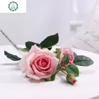 高仿真手感保湿玫瑰花客厅假花仿真花装饰花摆设茶几电视柜摆件 封后 3头保湿玫瑰粉色1支仿真植物