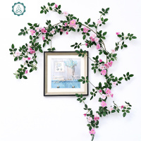 仿真蔷薇玫瑰假花藤蔓藤条空调管道缠绕橱窗客厅阳台墙面遮挡装饰 封后 浅粉仿真植物