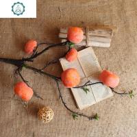 仿真柿子果树枝家居软装饰仿真花摆件艺术插花桌面地面美式 封后 3支橙色带叶柿子+16号陶罐仿真植物