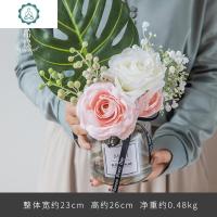 北欧仿真花束假花玫瑰绢花装饰客厅餐厅摆花玻璃花瓶套装花艺摆件 封后 A款套装(赠花瓶)仿真植物