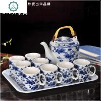 景德镇茶具套装 青花瓷中式带茶盘家用整套大号陶瓷茶壶茶杯 封后 新荷塘月色6杯1壶1盘(送网) 8件