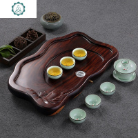 实木茶盘花梨木黑檀木整块抽屉式排水式长方形圆形大小号山友茶具 封后 B款花梨木茶盘+茶具(b款)