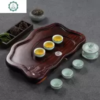 实木茶盘花梨木黑檀木整块抽屉式排水式长方形圆形大小号山友茶具 封后 C款黑檀木单茶盘