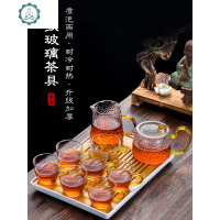 封后(FENGHOU)锤纹玻璃茶具套装家用功夫茶杯简约小茶盘客厅办公室红 套装10菱形壶600+锤纹小把杯100