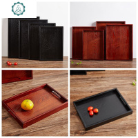 带把手创意实木托盘长方形盘子 茶具茶盘 欧式水杯茶具盘木质果盘 封后 黑色,长37cm,宽27cm,高3.5cm有把手