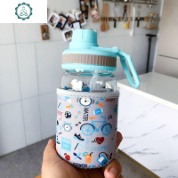 儿童牛奶杯带刻度有把手牛奶杯儿童刻度防摔刻量玻璃牛奶杯家ss 封后 单车恋人[蓝色]350ml+杯套玻璃杯