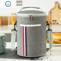 圆形保温饭盒袋保温袋大号加厚铝箔手提便当包上班带饭包包保温包 封后 灰色织带-大号加高