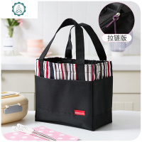 饭盒袋手提保温防水帆布袋子手拎大号装带饭的简约小便当包上班族 封后 拉链无保温-黑色