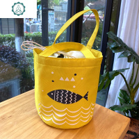 韩式简约圆形饭盒上班族带饭汤碗轻便不锈钢泡面碗带盖碗学生宿舍 封后 简约防水布圆形饭盒袋黄鱼系带口保温内胆