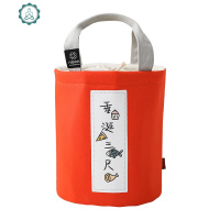 日式饭盒手提包圆形加厚铝箔保温袋涤棉帆布上班族便当袋学生饭包 封后 橙色大号