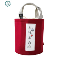 日式饭盒手提包圆形加厚铝箔保温袋涤棉帆布上班族便当袋学生饭包 封后 酒红大号