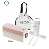 饭盒便当盒 日式简约上班带饭微波炉健身餐学生分格餐盒 封后 少饭量女生套装600(双层粉色)