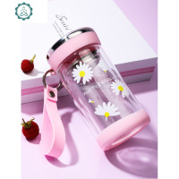 雏菊水杯女双层防烫防摔耐热玻璃杯可爱网红简约便携高颜值泡茶杯 封后 少女粉雏菊320mL[带茶漏]