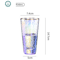 金边炫彩色玻璃水杯家用高颜值七彩杯 ins风创意个红锤纹杯子 封后 340ml耐热炫彩锤纹杯(金边)