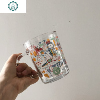 ins风 可爱的卡通刻度玻璃杯子 封后 彩色涂鸦带把杯1只