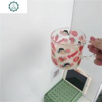韩国ins同款漫画可爱卡通牛奶妹少女心莓水杯牛奶杯耐热玻璃杯 封后 多头妹把手杯