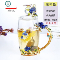 封后(FENGHOU)欧式玫瑰花水杯茶杯家用耐热玻璃杯套装花茶杯送老师女友礼品定制 370ml高款+勺子+盖—简装(颜色