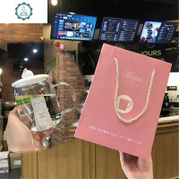 网红ins风玻璃杯带把透明水杯创意可爱少女个性潮流猫咪花茶杯子 封后 [礼盒装]么么喵(带盖送勺+吸管)