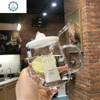 网红ins风玻璃杯带把透明水杯创意可爱少女个性潮流猫咪花茶杯子 封后 么么喵(带盖送勺+吸管)