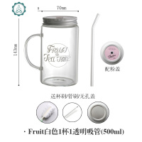 封后(FENGHOU)加点乐 耐热玻璃水杯梅森杯公鸡杯子带吸管奶茶杯ins果汁杯饮料 Fruit白色杯+透明吸管(500