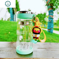 双层玻璃杯男女水杯便携杯子隔热带盖过滤网茶杯家用泡茶杯 封后 绿色320ML+黄鸭头盔鸭+刷