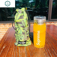 创意网红ins玻璃杯加厚带过滤网潮流男女水杯个性便携泡茶漏杯子 封后 绿色树叶杯袋款另赠隔热杯套