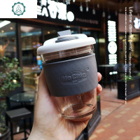 网红玻璃水杯ins风男家用办公咖啡杯子女可爱便携牛奶饮料泡茶杯 封后 灰色中号340ml送杯刷