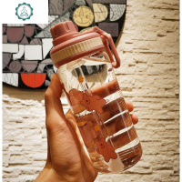 韩国网红可爱大容量吸管玻璃杯带刻度漫画水杯自行车密封牛奶茶杯 封后 举旗小熊500ml(单杯子)