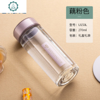 玻璃杯女单层加厚迷你网红小水杯子清新可爱特小巧便携泡茶杯 封后 U150L-藕粉色-270ml