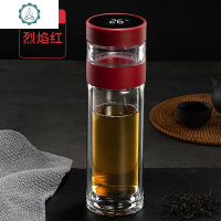 双层玻璃杯男女士便携透明水杯子智能测温家用茶水分离泡茶杯 封后 智能测温-烈焰红