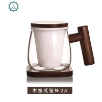 日式玻璃杯创意带盖个性水杯办公室茶水分离文艺泡茶杯子陶瓷内胆 封后 木笙贰笙杯2A