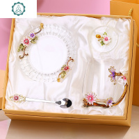 珐琅彩水杯小清新雏菊杯子个性潮流玻璃杯轻奢欧式花茶杯带盖 封后 水晶款雏菊高杯礼盒装+珐琅勺+杯盖+杯盘