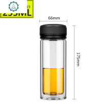 玻璃杯双层隔热水杯水晶玻璃杯商务办公喝茶杯便携玻璃杯V19 封后 V19-皮纹黑-255ML