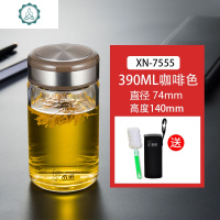 矮胖单层加厚玻璃杯便携车载泡茶杯杯子家用办公大容量 封后 XN-7555[咖啡色]-390毫升