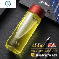 玻璃杯单层便携水杯男女士大容量茶杯清新创意提环车载杯子 封后 6032[烈焰红]455ml