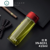 玻璃杯单层带盖水杯创意可乐提环便携户外防漏加厚耐热茶杯子 封后 415ML大红XN-6031送杯套杯刷除垢剂