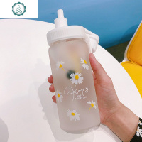 小雏菊水杯女玻璃杯韩国简约清新森系学生吸管杯可爱少女便携杯子 封后 小雏菊六朵+杯套+杯刷