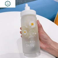 小雏菊水杯女玻璃杯韩国简约清新森系学生吸管杯可爱少女便携杯子 封后 小雏菊帽子猫+杯套+杯刷