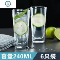 玻璃杯套装水杯家用果汁牛奶杯啤酒杯子耐热泡茶杯客厅6只 封后 [6只装]240ml高款四角