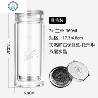 水晶杯口杯双层玻璃杯便携大容量男士透明女隔热办公茶杯 封后 2#360ML[兰花]普