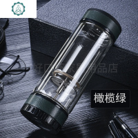 茶水分离泡茶杯男士双层透明玻璃杯车载水杯便携过滤茶杯玻璃 封后 橄榄绿[2020新款]定位旋转