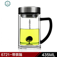 双层玻璃杯带把手柄 男女士商务办公室带盖过滤茶杯水晶杯子 封后 435ML--[小树标]带茶漏6721