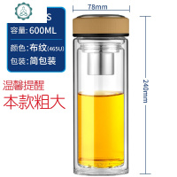 玻璃杯男双层隔热车载便携水杯圆形透明泡茶杯办公礼品杯刻字 封后 600ml布纹黄[特大号]