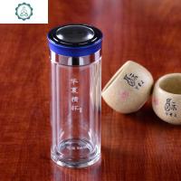 双层便携女透明茶杯男泡茶杯子带盖水杯华夏情怀 封后 蓝色280ML(送杯刷+杯套+杯垫)(无滤网)