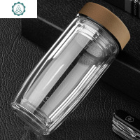 FY商务新款简约双层玻璃杯男女士水杯大容量隔热加厚泡茶杯子 封后 单杯杯刷320毫升-卡其色皮盖