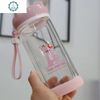 水杯可爱文艺玻璃杯时尚创意双层杯子防烫韩版带盖泡茶杯迷你提绳 封后 耍酷330ml936双层玻璃杯