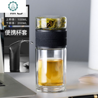 双层便携式茶水分离杯泡茶杯防烫男玻璃杯水杯茶叶防摔随行杯子女 封后 皮纹黑-200ML+杯套