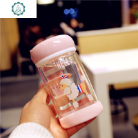 网红双层玻璃杯可爱萌少女心便携透明夏季水杯隔热防烫手学生杯子 封后 [小萌犬]粉色280ML