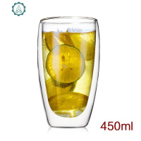 网红简约双层隔热透明玻璃杯创意圆形水杯耐冷热咖啡冷饮果汁杯子 封后 450ml(需要盖子请另拍)